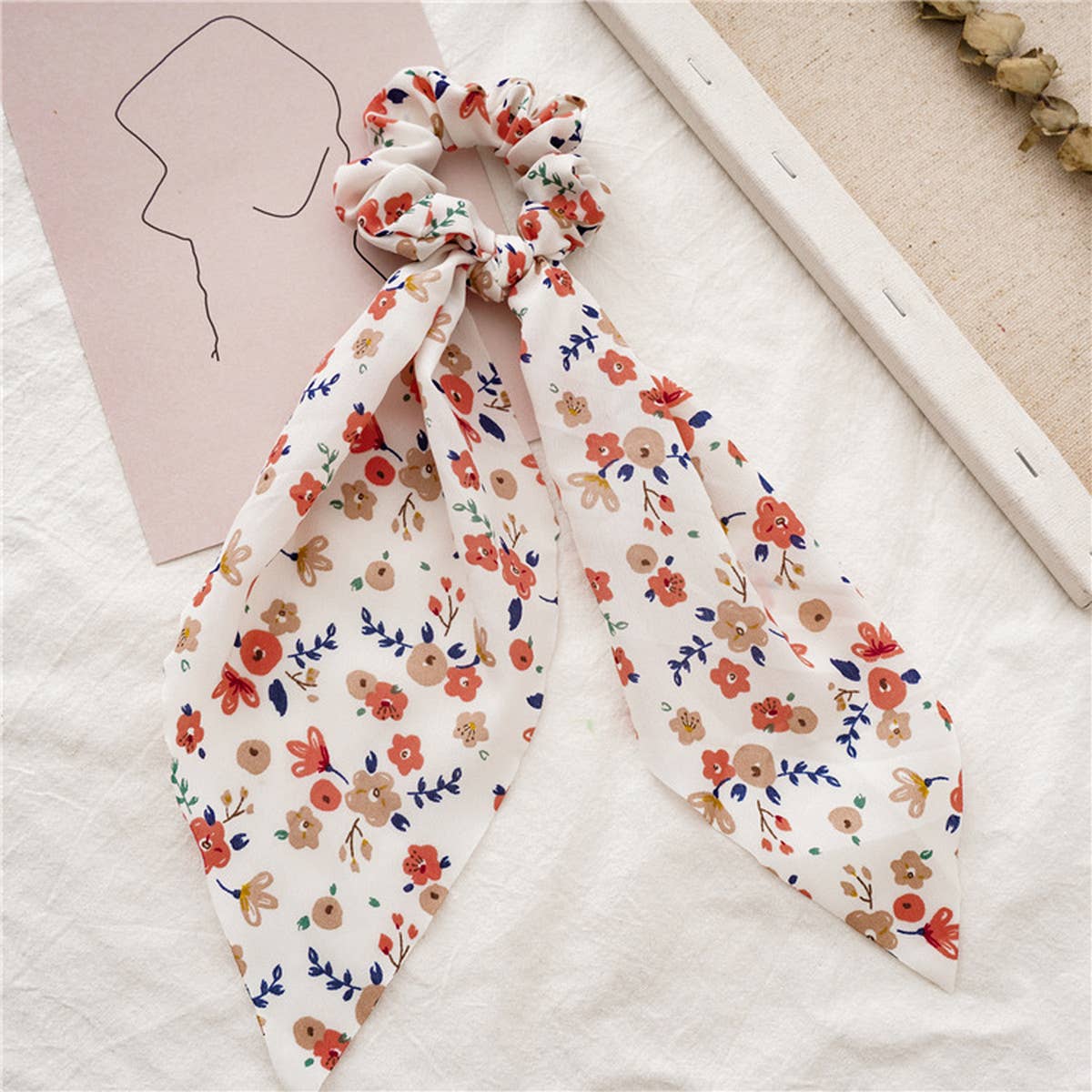 FRESH NEW FLORAL RIBBON HAIR ROPE_CWAHA0846: White / (OS) 3