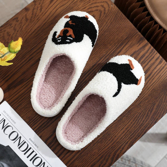POPULAR DACHSHUND EMBROIDERED COTTON SLIPPERS_CWSHS0769: White / (7) 1
