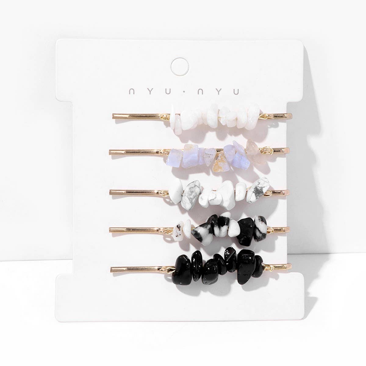 Natural Red Stone Hair Clip Set - Simple & Elegant_CWAHA1763: WHITEYELLOW / (OS) 2