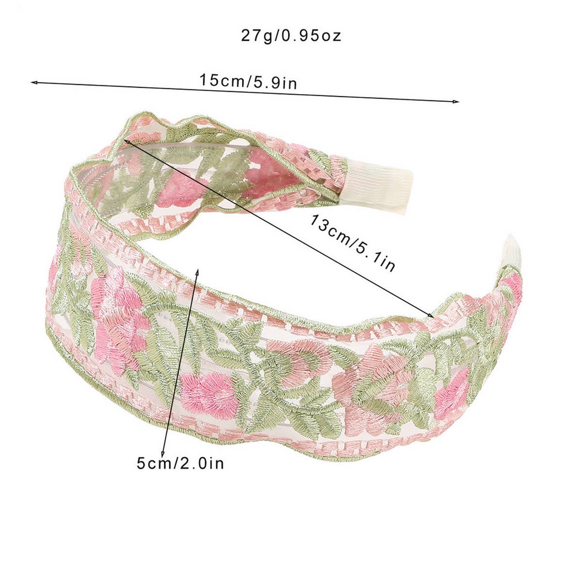 MESH EMBROIDERED FLOWER HEADBAND_CWAHA1651: GREY / (OS) 3