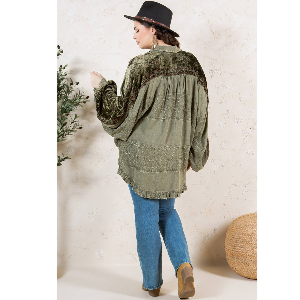 Bohemian Elegance: Stonewashed Rayon Top: Olive / REGULAR (S-M-L-XL-1-2-2-1)