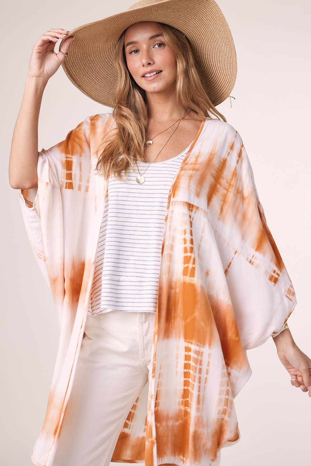 TIE DYE DOLMAN KIMONO: BLUE / S/M