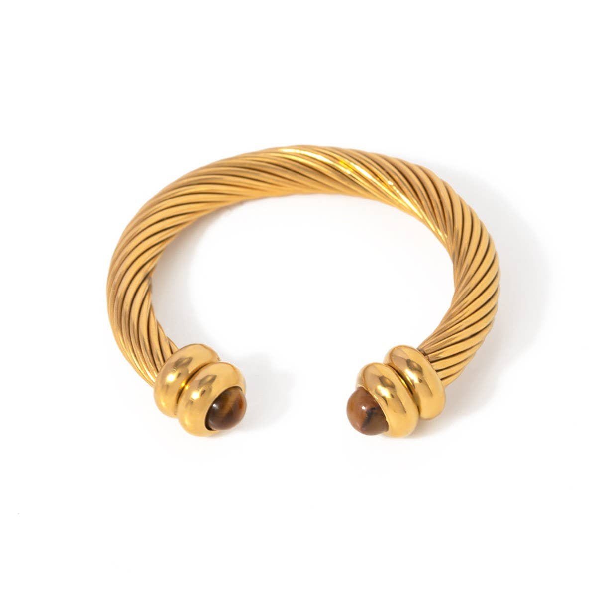 IRREGULAR OPEN TIGER EYE STONE BEAD RING_CWAJE1793: GOLD1 / (OS) 2