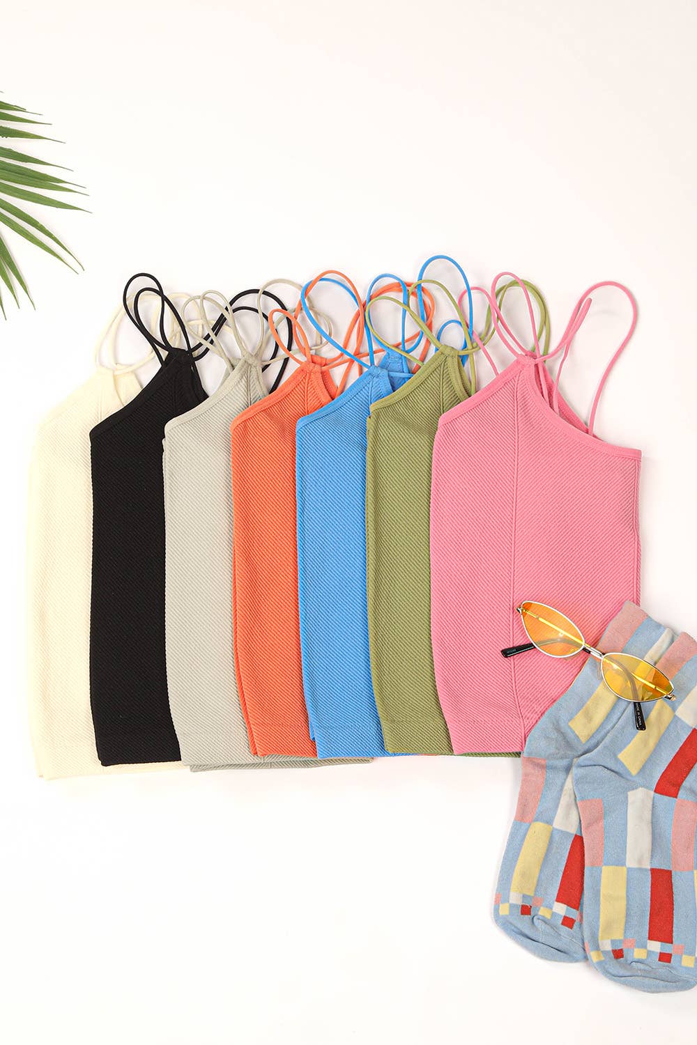 NT11660-Soft Stretchy Double Strap Slim Fit Tank Top: Pink / S.M/M.L-3/3