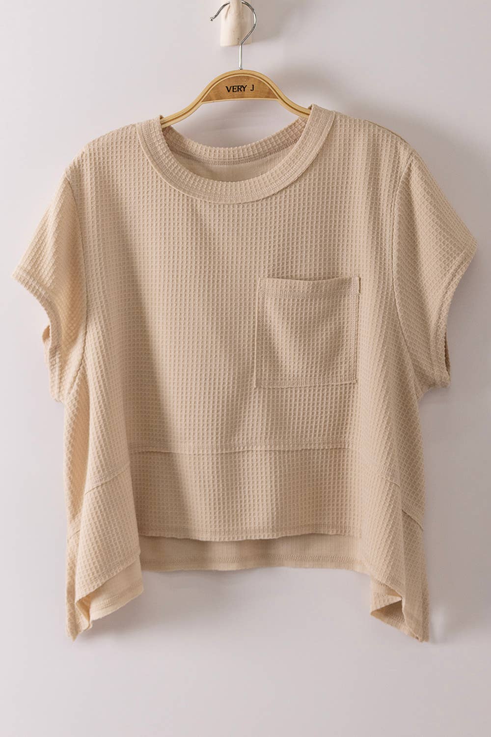 NT12641-Flared Hem Waffle Knit Casual Top: SEAFOAM / S-M-L/2-2-2