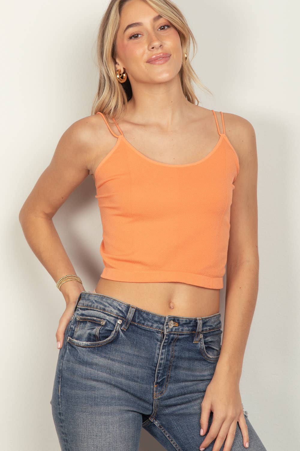 NT11660-Soft Stretchy Double Strap Slim Fit Tank Top: Pink / S.M/M.L-3/3