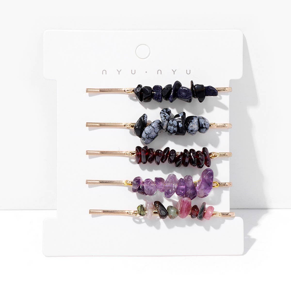 Natural Red Stone Hair Clip Set - Simple & Elegant_CWAHA1763: Blue / (OS) 2