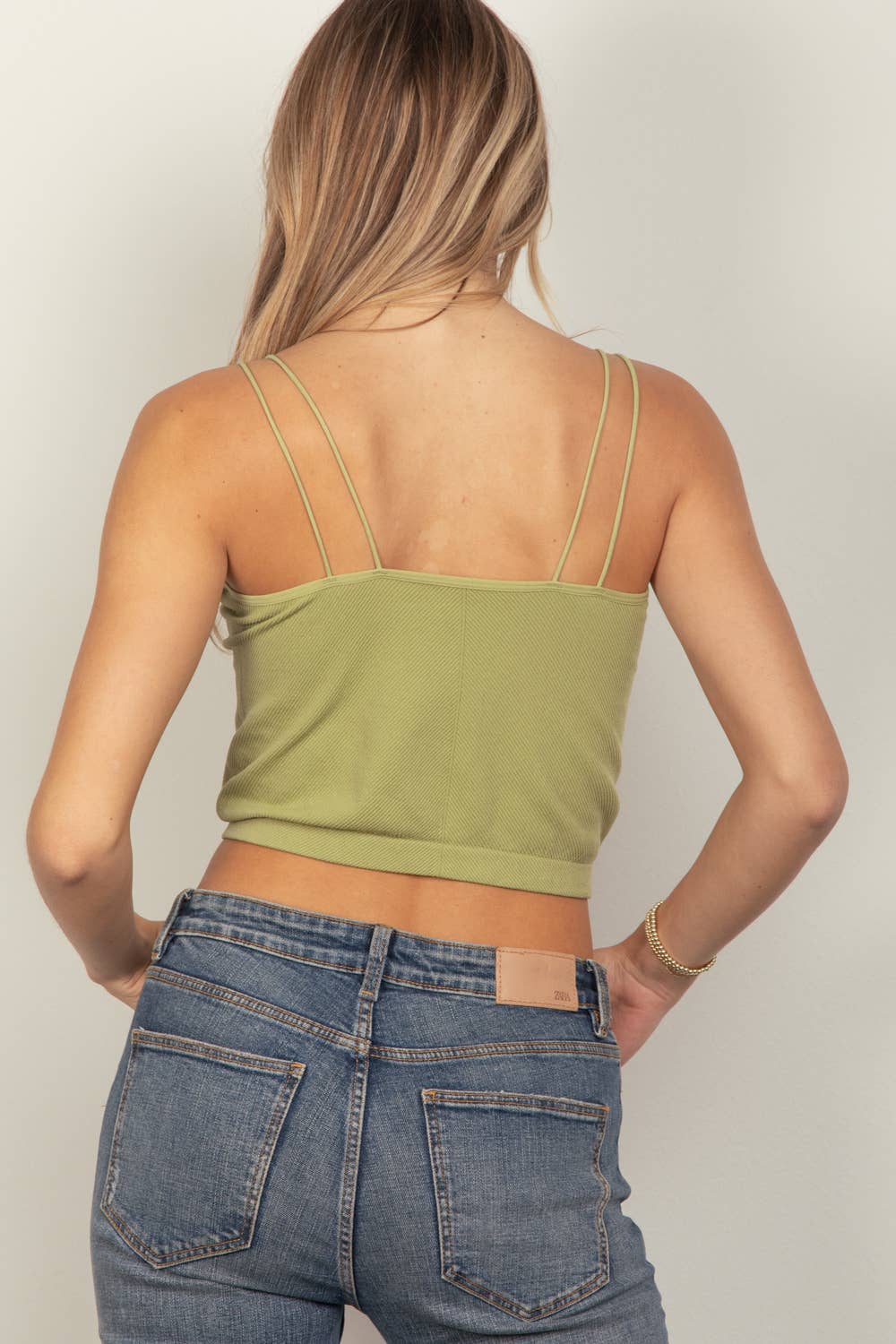NT11660-Soft Stretchy Double Strap Slim Fit Tank Top: Pink / S.M/M.L-3/3