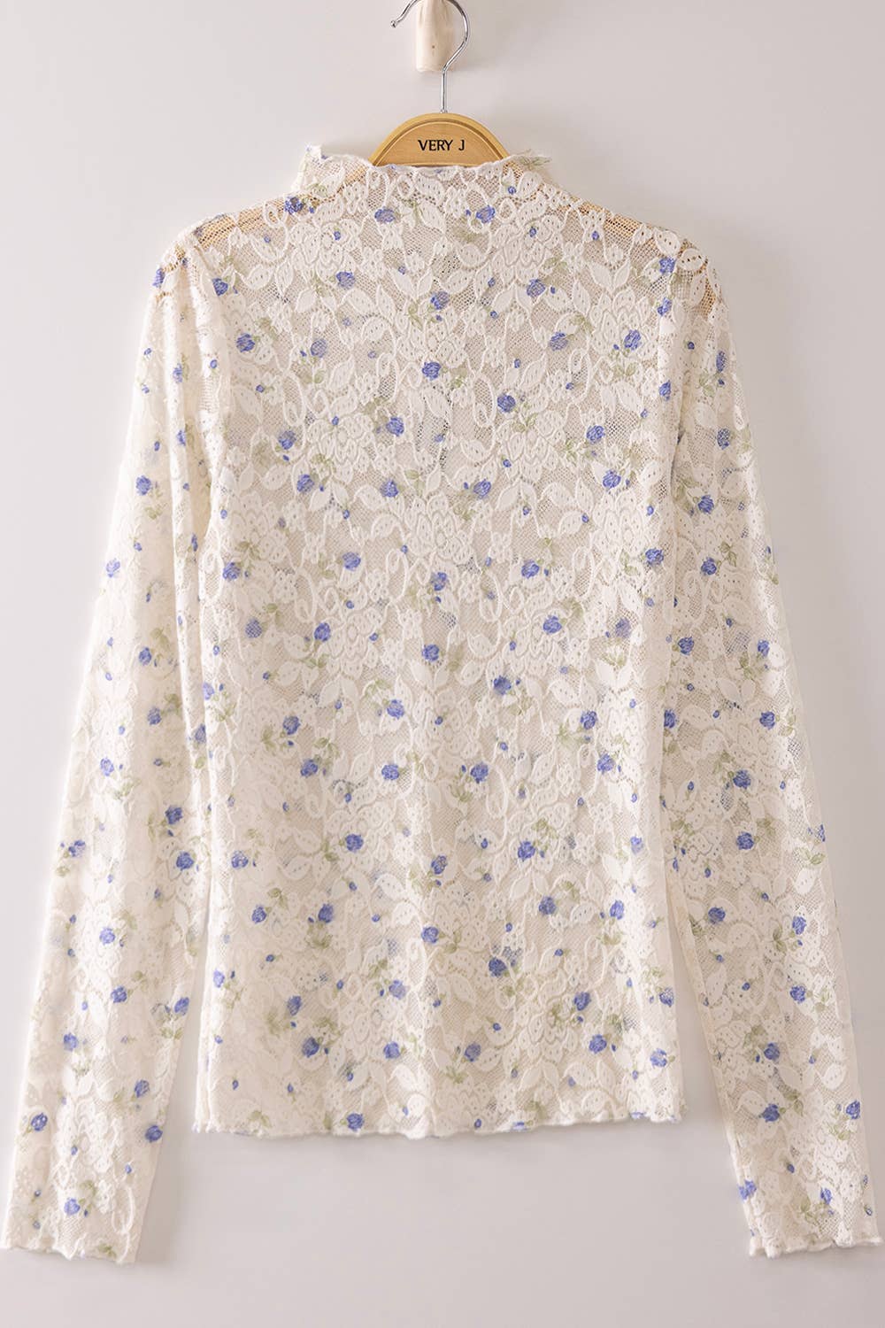 NT12220-High Neck Fitted Sheer Mesh Lace Knit Top: BLUSH/CHERRY FLORAL-26 / S-M-L/2-2-2