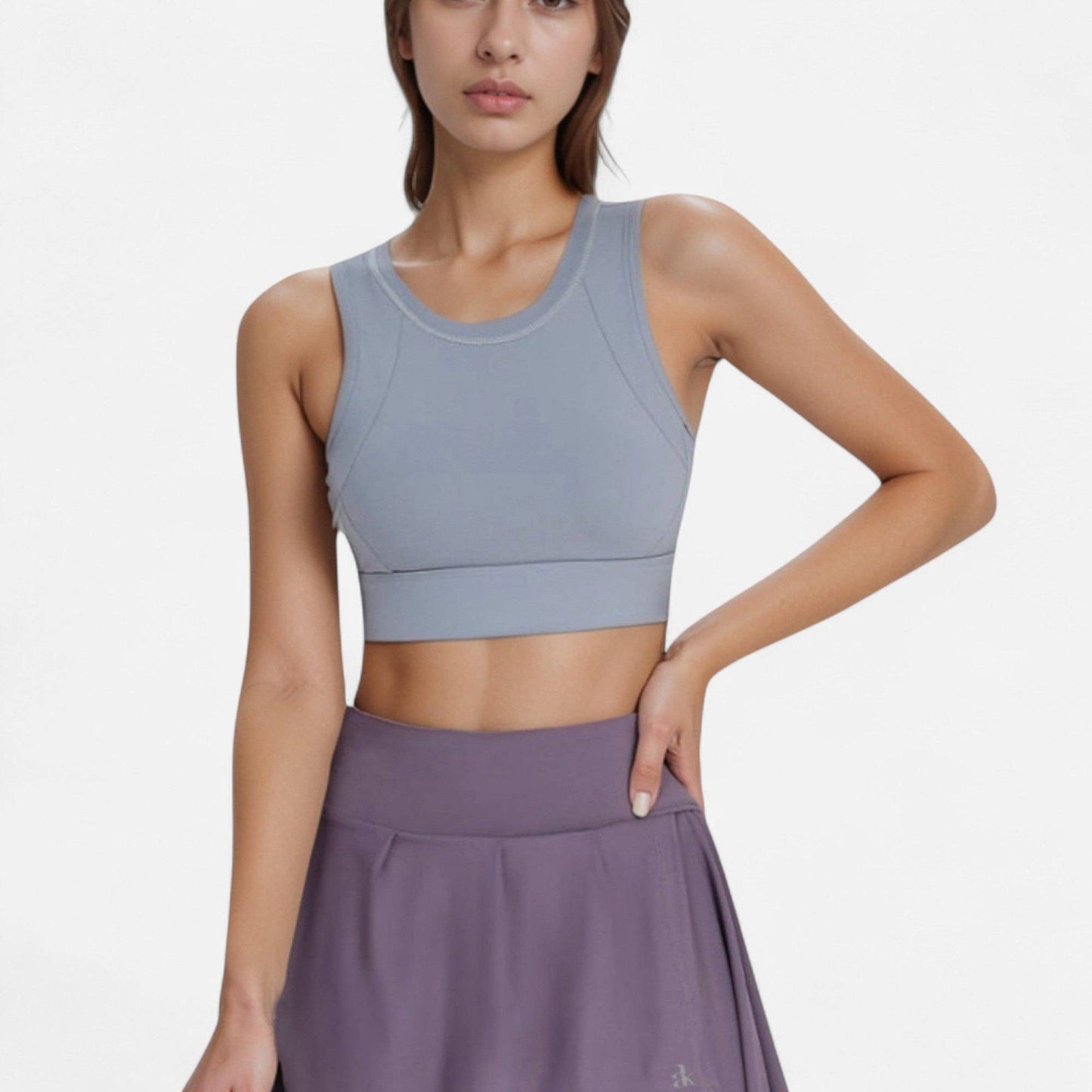 Crisscross Back Sports Bra with Cutout Detail and Adjustable: Gray / XL 10-12