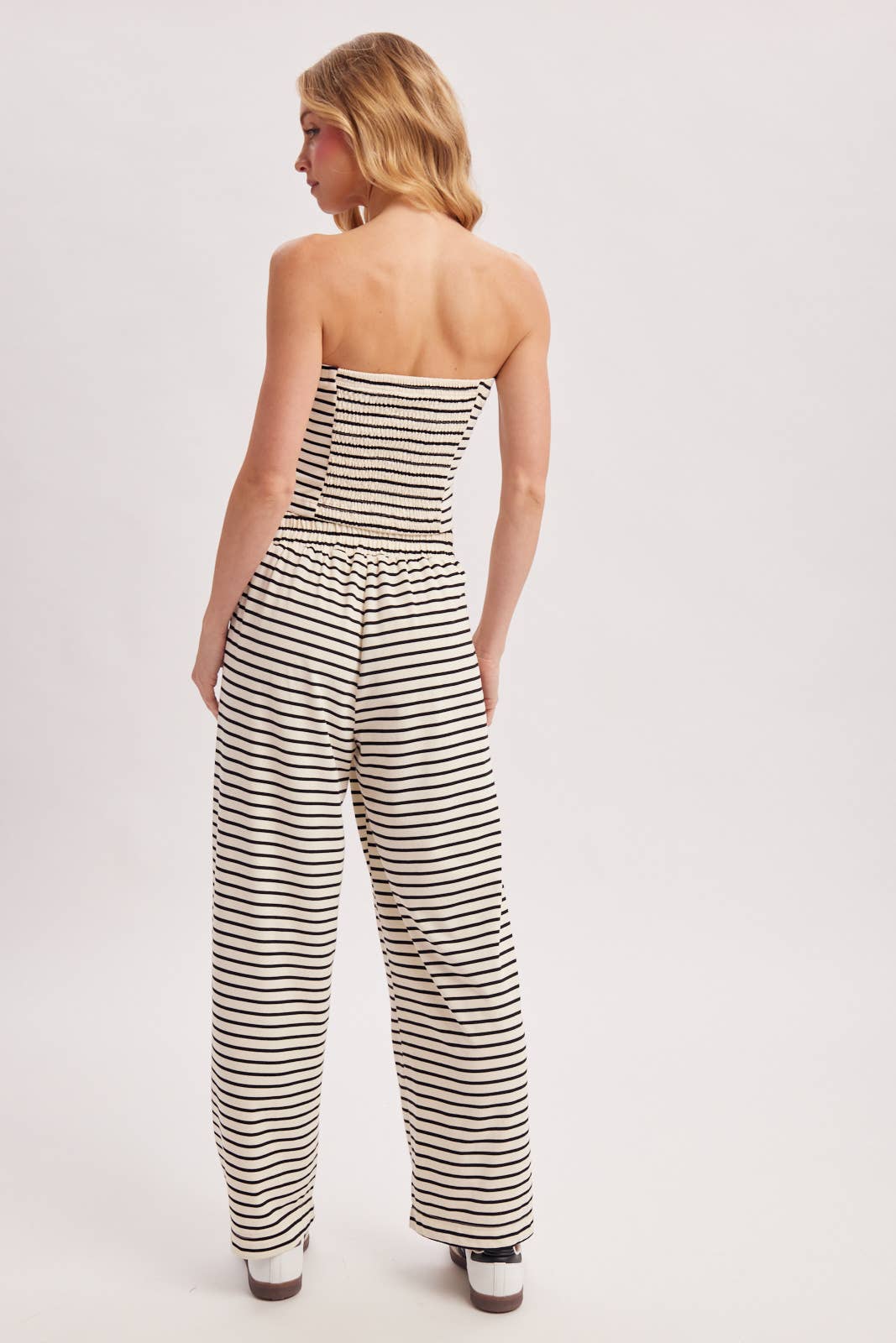 STRIPED KNIT TUBE AND WIDE PANTS SET: MOCHA COMBO / L