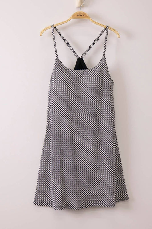 ND32119 - Textured Checkered Knit Activewear Tennis Dress: BLACK / S-M-L/2-2-2