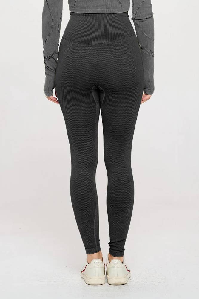 Mineral washed seamless high waist high presser yoga legging: Black