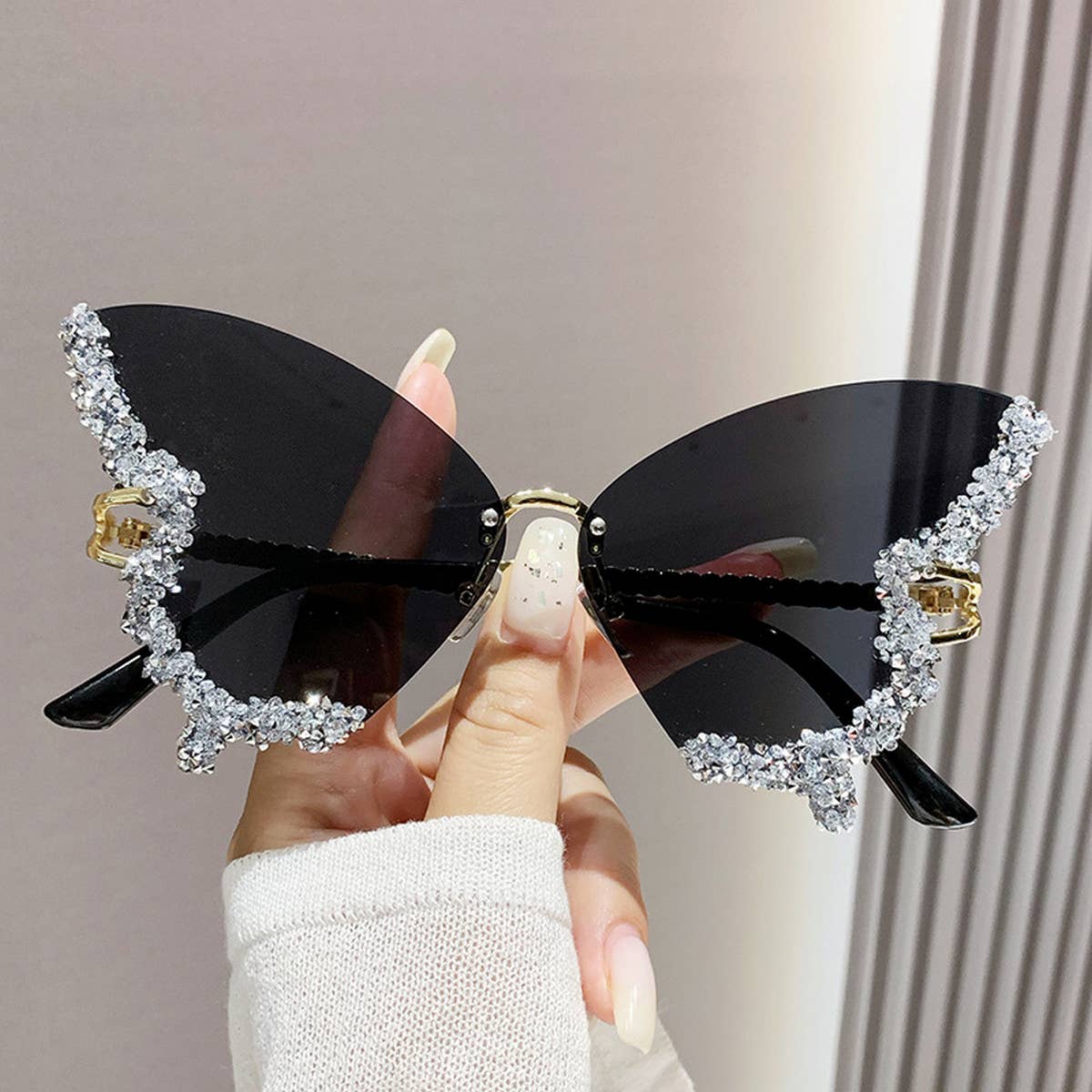 VINTAGE RHINESTONE BUTTERFLY SUNGLASSES_CWASG0205: Blue / (OS) 2