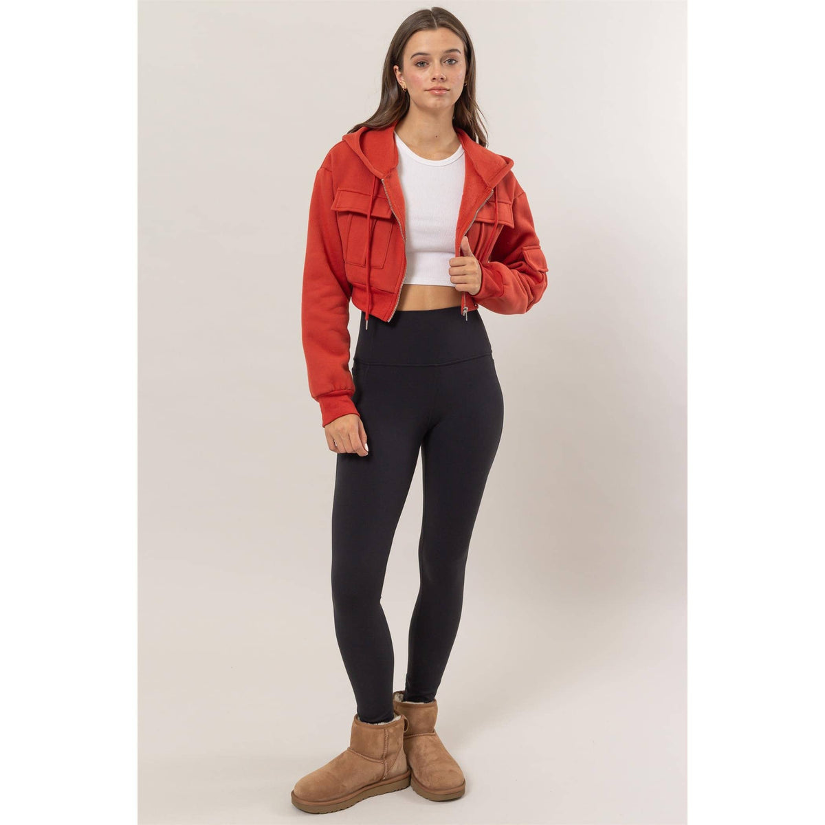 Fleece French Terry Cropped Jacket: BLACK / S-M-L(2-2-2)