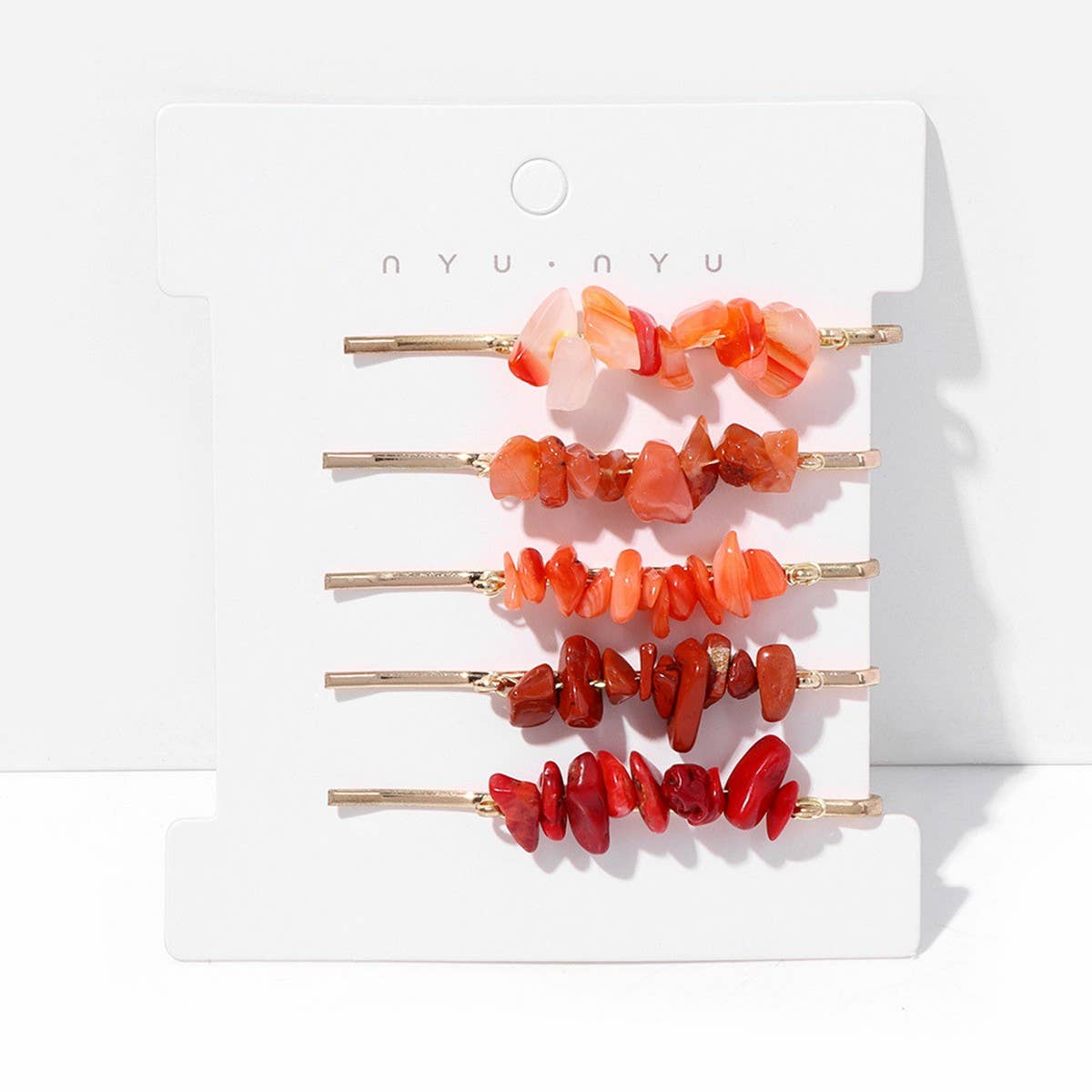 Natural Red Stone Hair Clip Set - Simple & Elegant_CWAHA1763: Blue / (OS) 2
