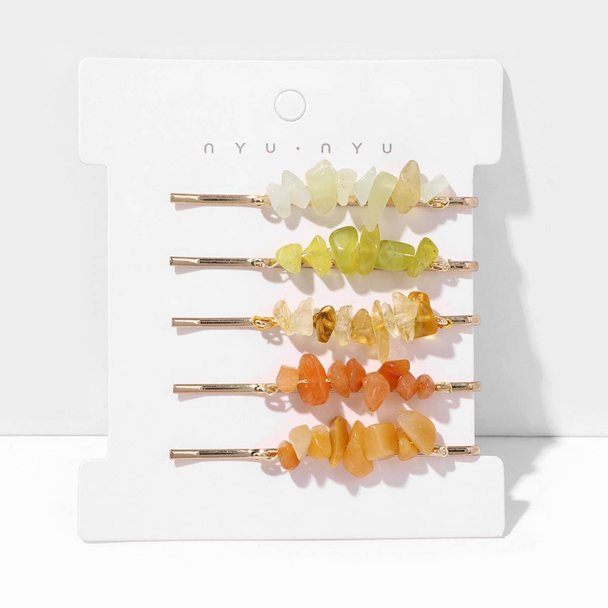 Natural Red Stone Hair Clip Set - Simple & Elegant_CWAHA1763: WHITEYELLOW / (OS) 2