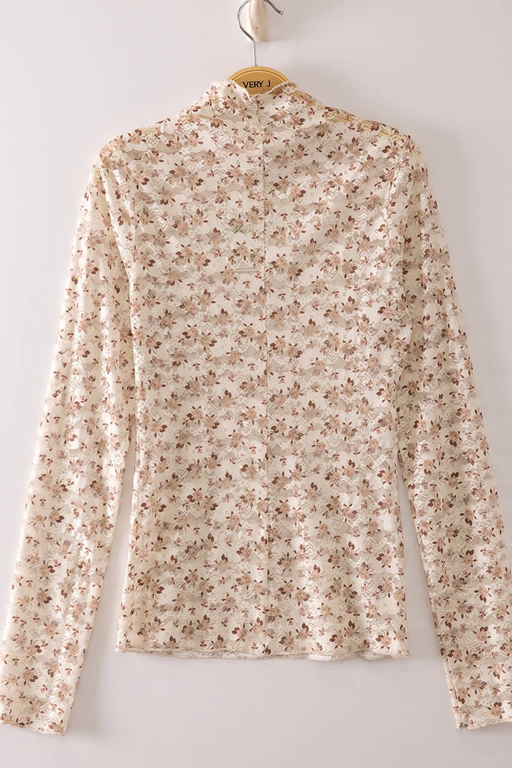 NT12220-High Neck Fitted Sheer Mesh Lace Knit Top: CREAM/PLUM BIG FLORAL-26 / S-M-L/2-2-2