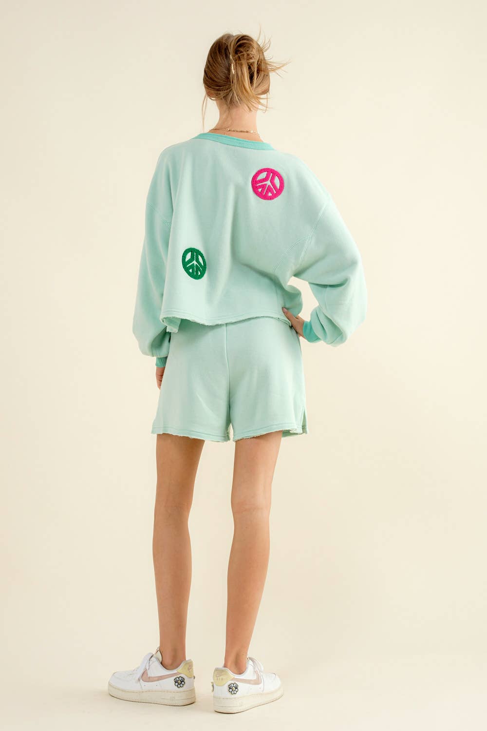 32787SET - Pullover Top with Matching Shorts Set: AQUA / L