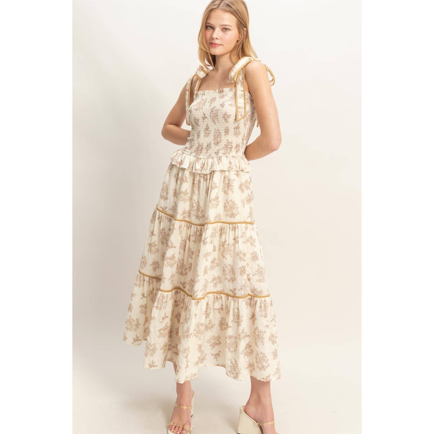 Floral Tiered Sundress: BLACK / S-M-L(2-2-2)