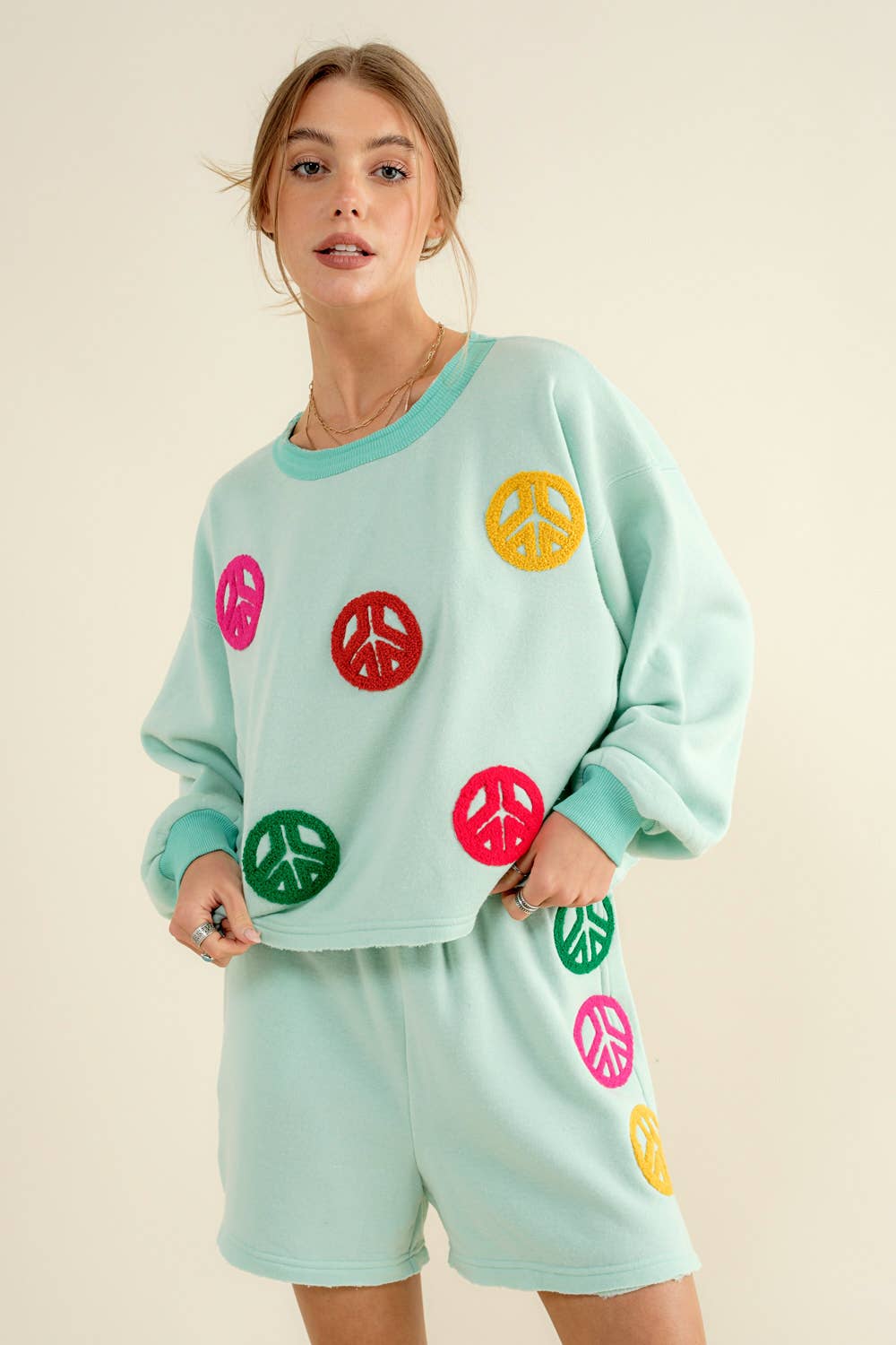 32787SET - Pullover Top with Matching Shorts Set: AQUA / L