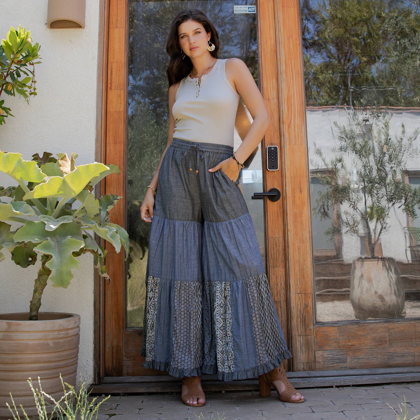 Runway-Ready Knit & Woven Pants with Prints & Relaxed Drape: Chambray / REGULAR (S-M-L-XL 1-2-2-1)