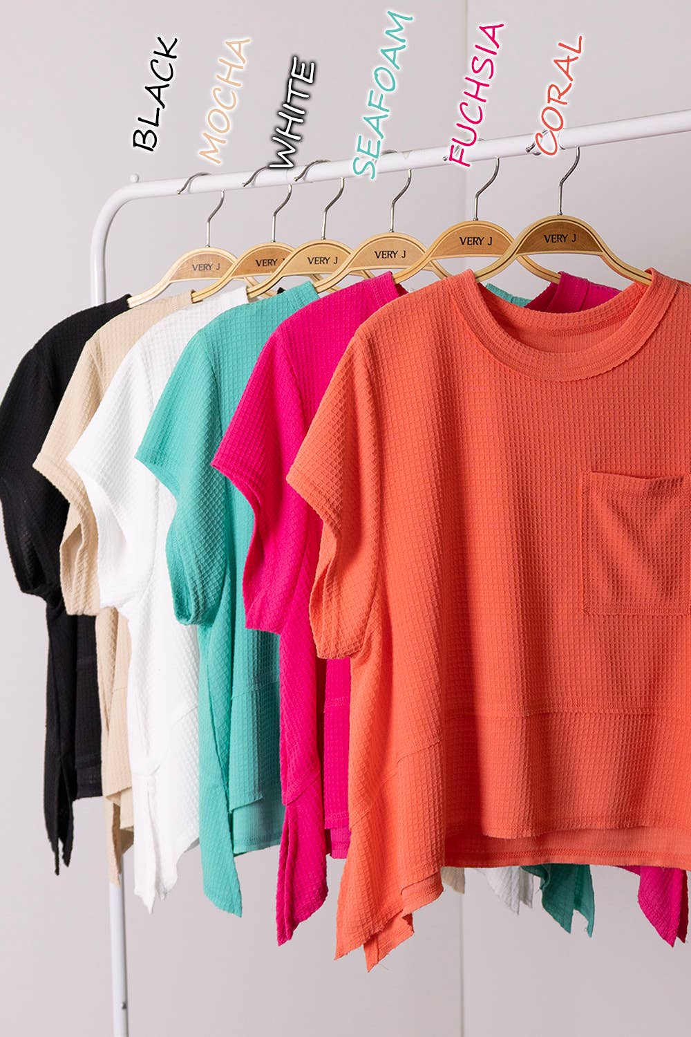NT12641-Flared Hem Waffle Knit Casual Top: SEAFOAM / S-M-L/2-2-2