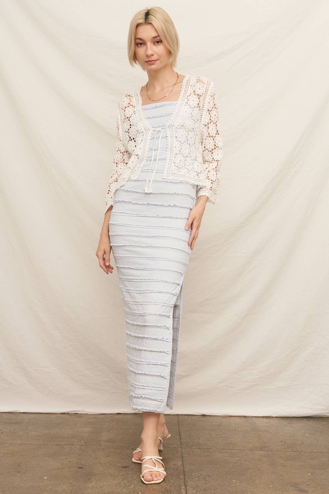 Floral Crochet Tie Front Cardigan: Natural / S/M