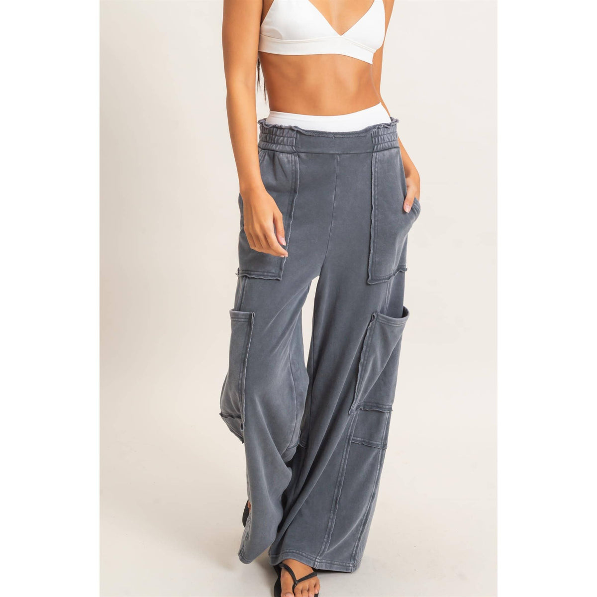 Mineral Wash Cargo Pocket Pants: NAVY / S-M-L(2-2-2)