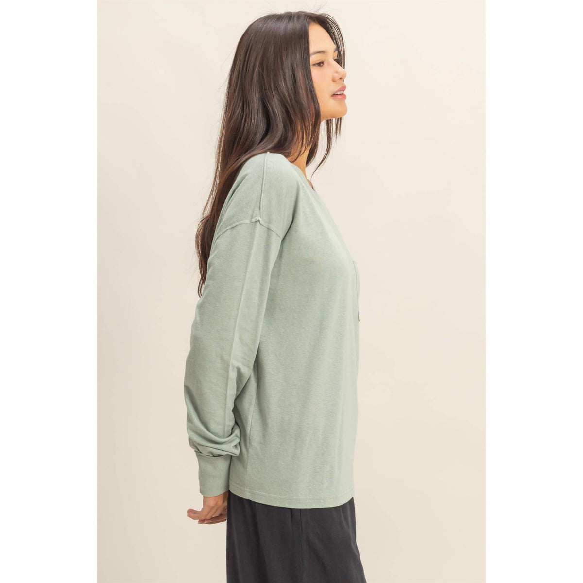 Long Sleeve Pocket T-Shirt: DUSTY PINK / S-M-L(2-2-2)