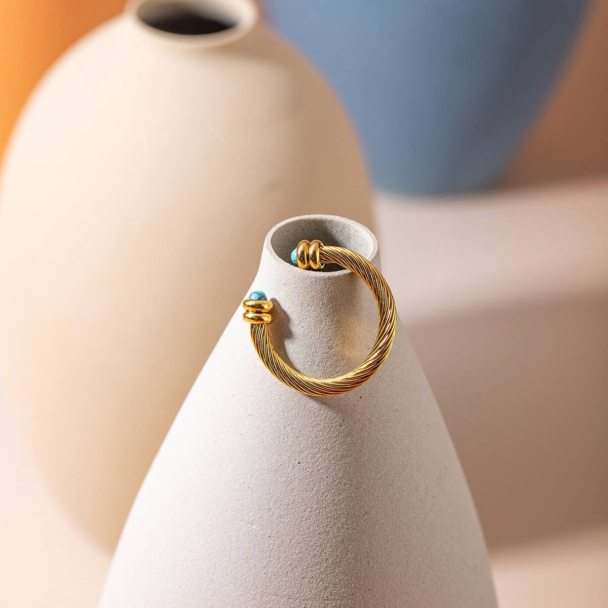 IRREGULAR OPEN TIGER EYE STONE BEAD RING_CWAJE1793: GOLD1 / (OS) 2
