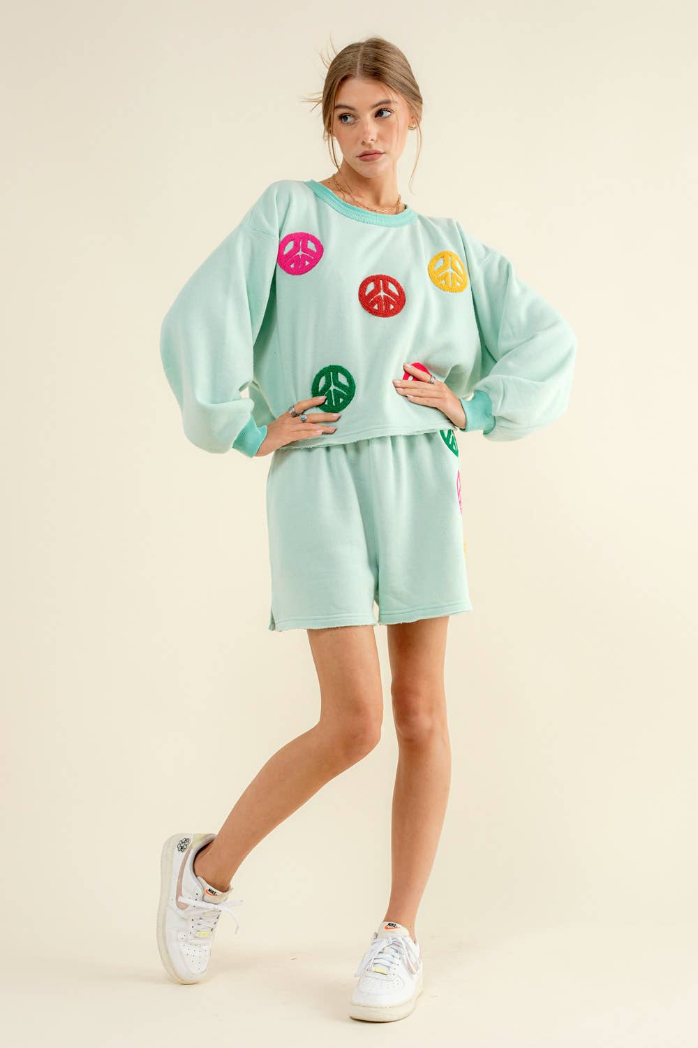 32787SET - Pullover Top with Matching Shorts Set: AQUA / S