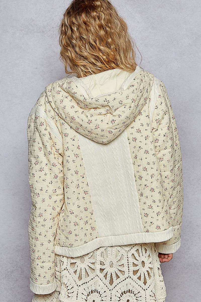Long Sleeve Regular Fit Hoodie Floral Jacket SALE: NATURAL/CREAM / S