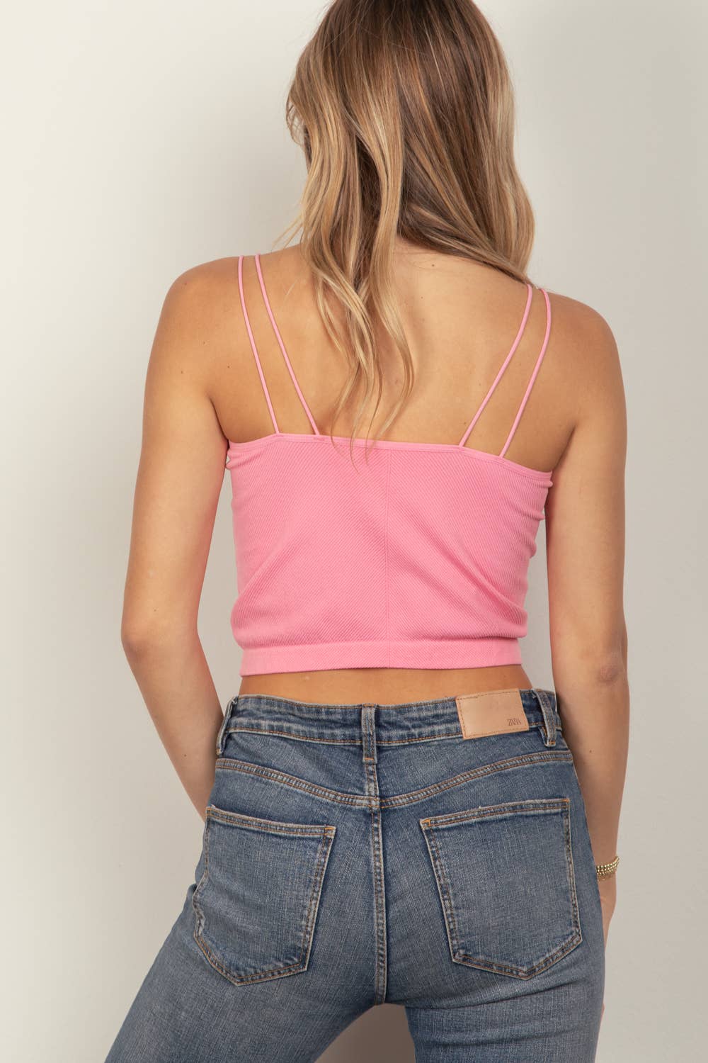 NT11660-Soft Stretchy Double Strap Slim Fit Tank Top: Pink / S.M/M.L-3/3