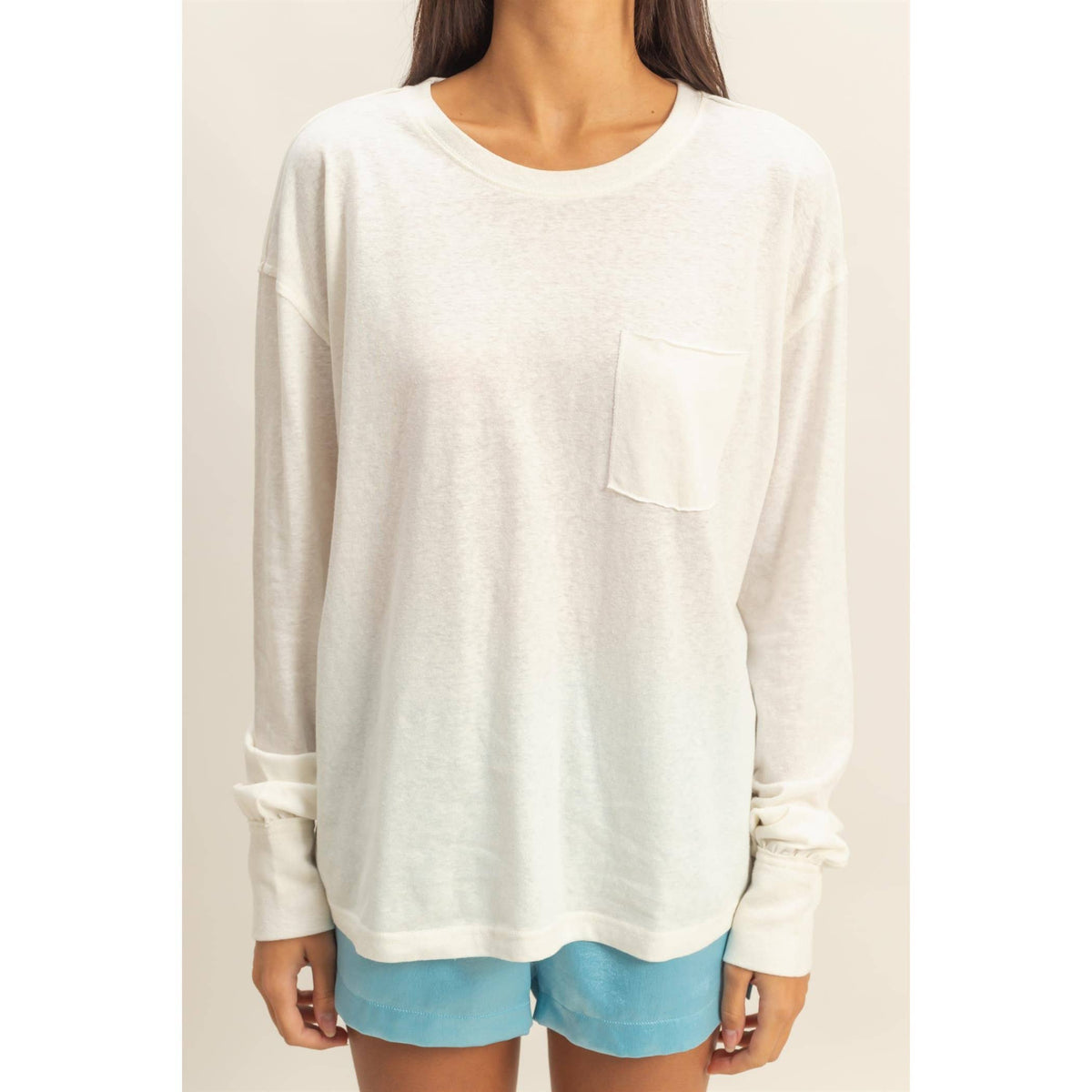 Long Sleeve Pocket T-Shirt: DUSTY PINK / S-M-L(2-2-2)