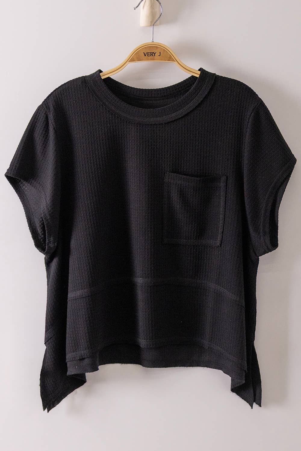 NT12641-Flared Hem Waffle Knit Casual Top: SEAFOAM / S-M-L/2-2-2