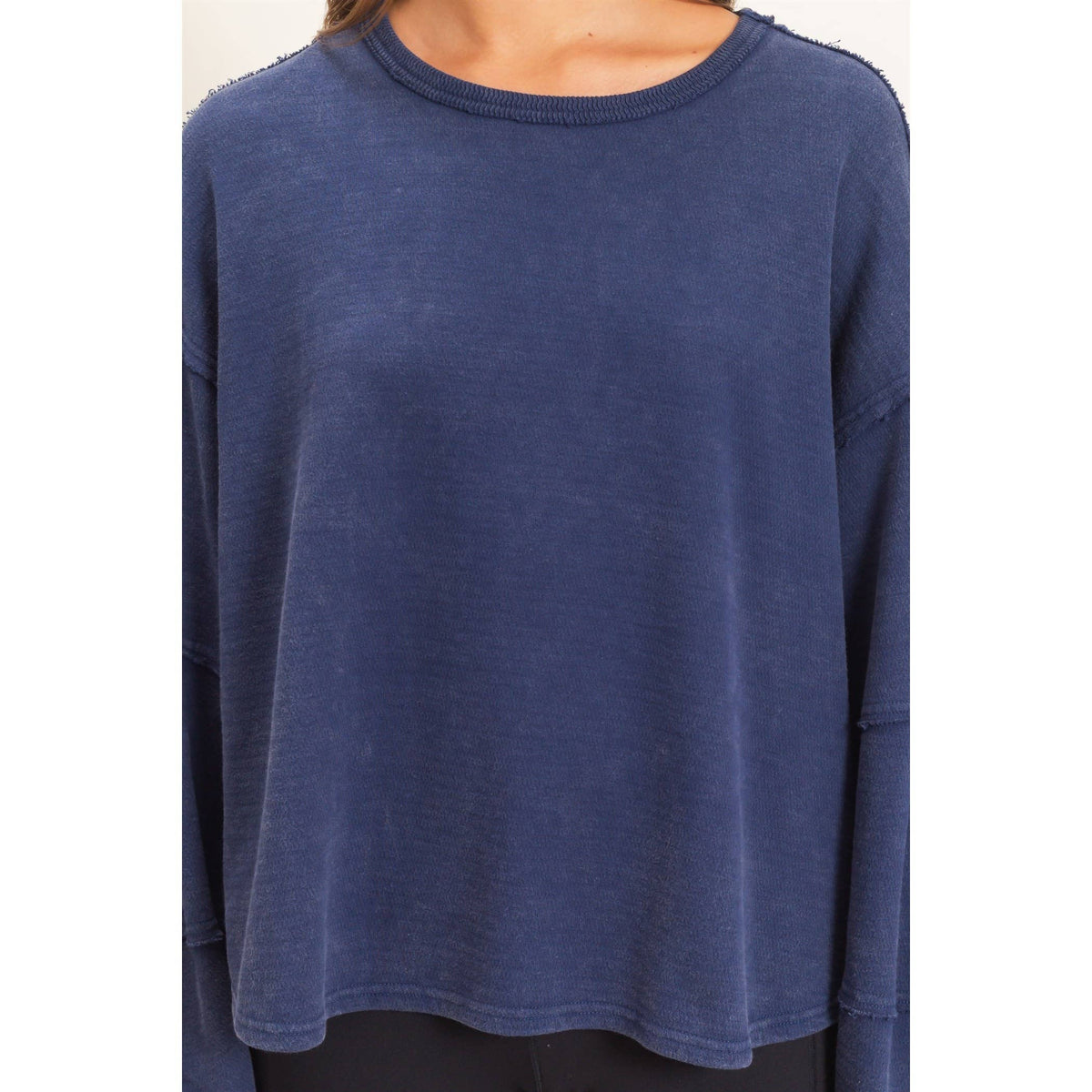 Mineral Wash Overzised Raw Edge Crew Neck Top: DARK RED / S-M-L(2-2-2)