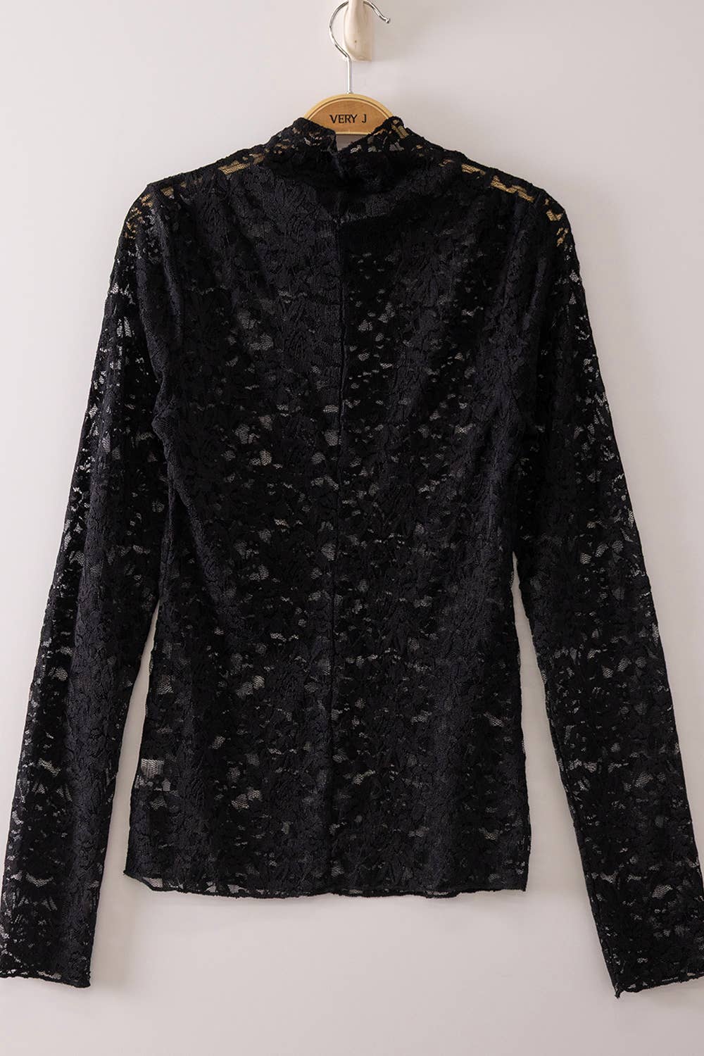 NT12220-High Neck Fitted Sheer Mesh Lace Knit Top: PINK BLOSSOM - 26 / S-M-L/2-2-2