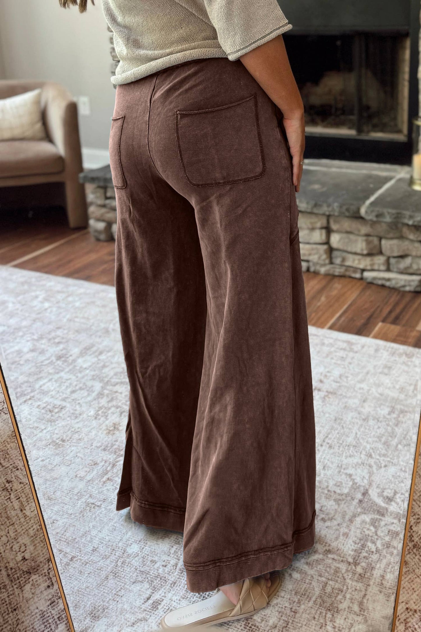 66 Hot Mineral Wash Seam Flare Leg Drawstring Pants (S-XL): Jungle Green / L