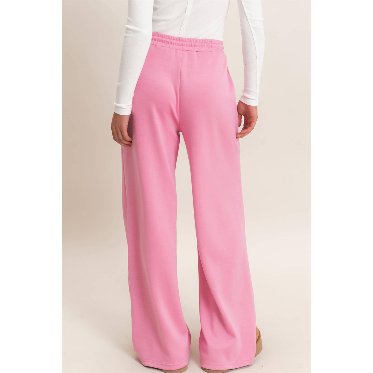 Drawstring Waist Pintuck Wide Leg Pants: HEATHER GRAY / S-M-L(2-2-2)