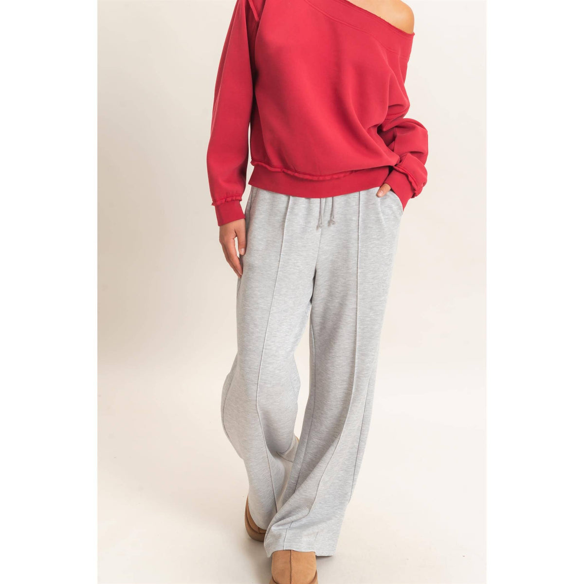 Drawstring Waist Pintuck Wide Leg Pants: COCOA / S-M-L(2-2-2)