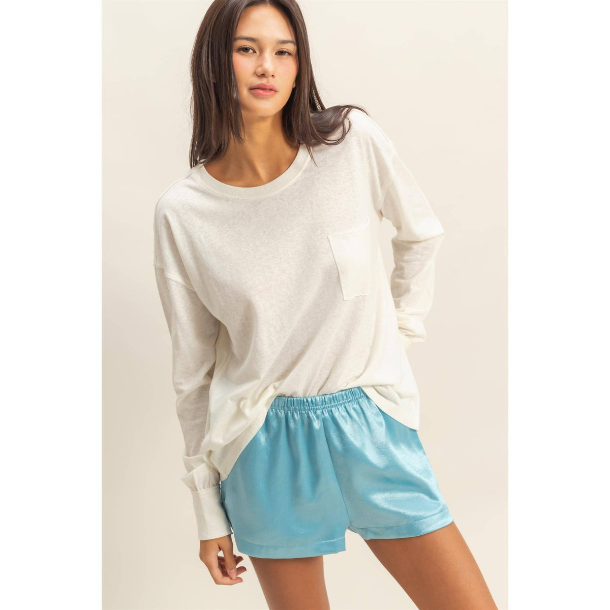 Long Sleeve Pocket T-Shirt: DUSTY PINK / S-M-L(2-2-2)