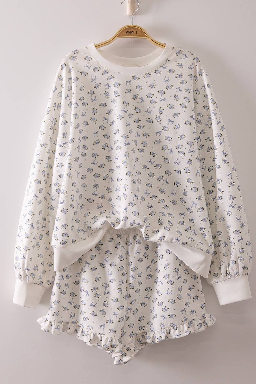 NT12635SET-Floral Printed Knit Comfy Top & Shorts Set: TAUPE FLORAL / S-M-L/2-2-2