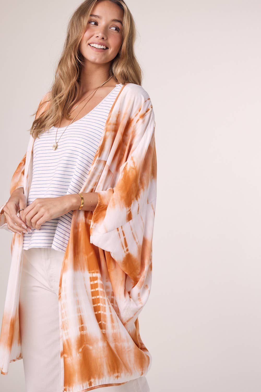 TIE DYE DOLMAN KIMONO: BLUE / S/M