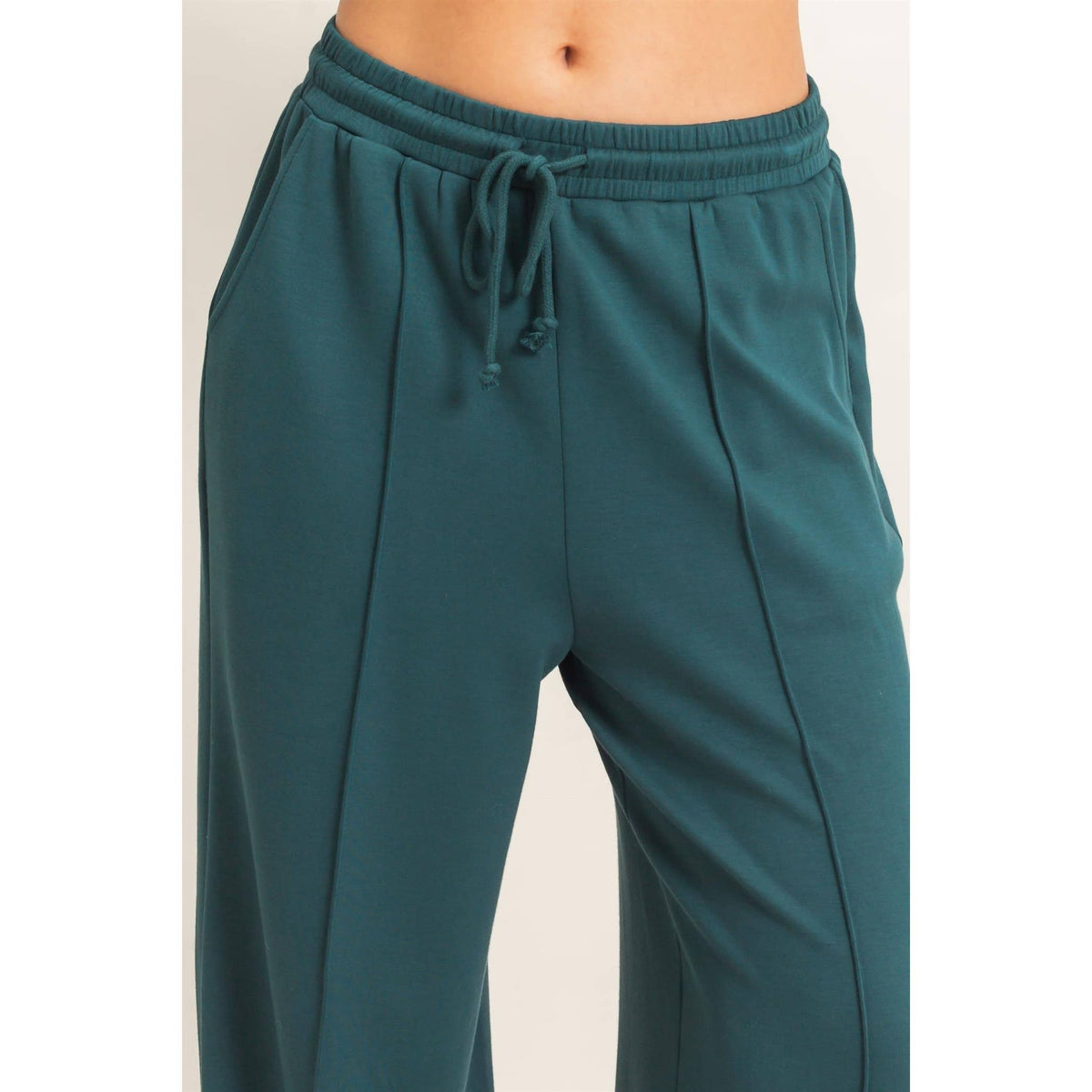 Drawstring Waist Pintuck Wide Leg Pants: COCOA / S-M-L(2-2-2)