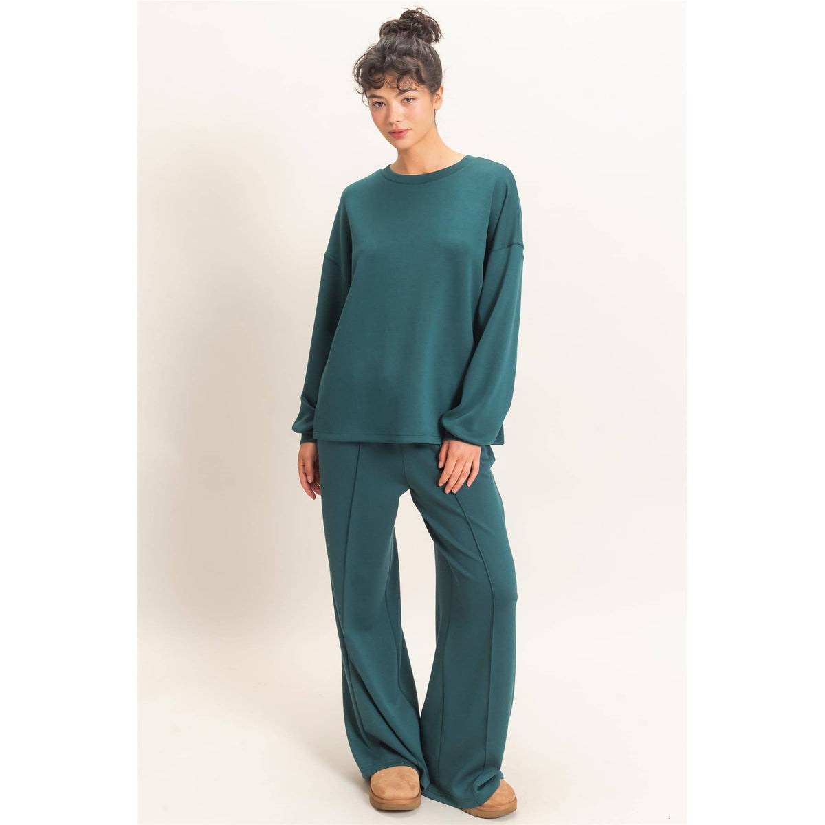 Drawstring Waist Pintuck Wide Leg Pants: HEATHER GRAY / S-M-L(2-2-2)