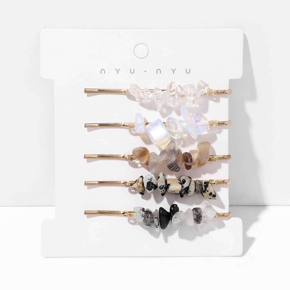 Natural Red Stone Hair Clip Set - Simple & Elegant_CWAHA1763: WHITEYELLOW / (OS) 2