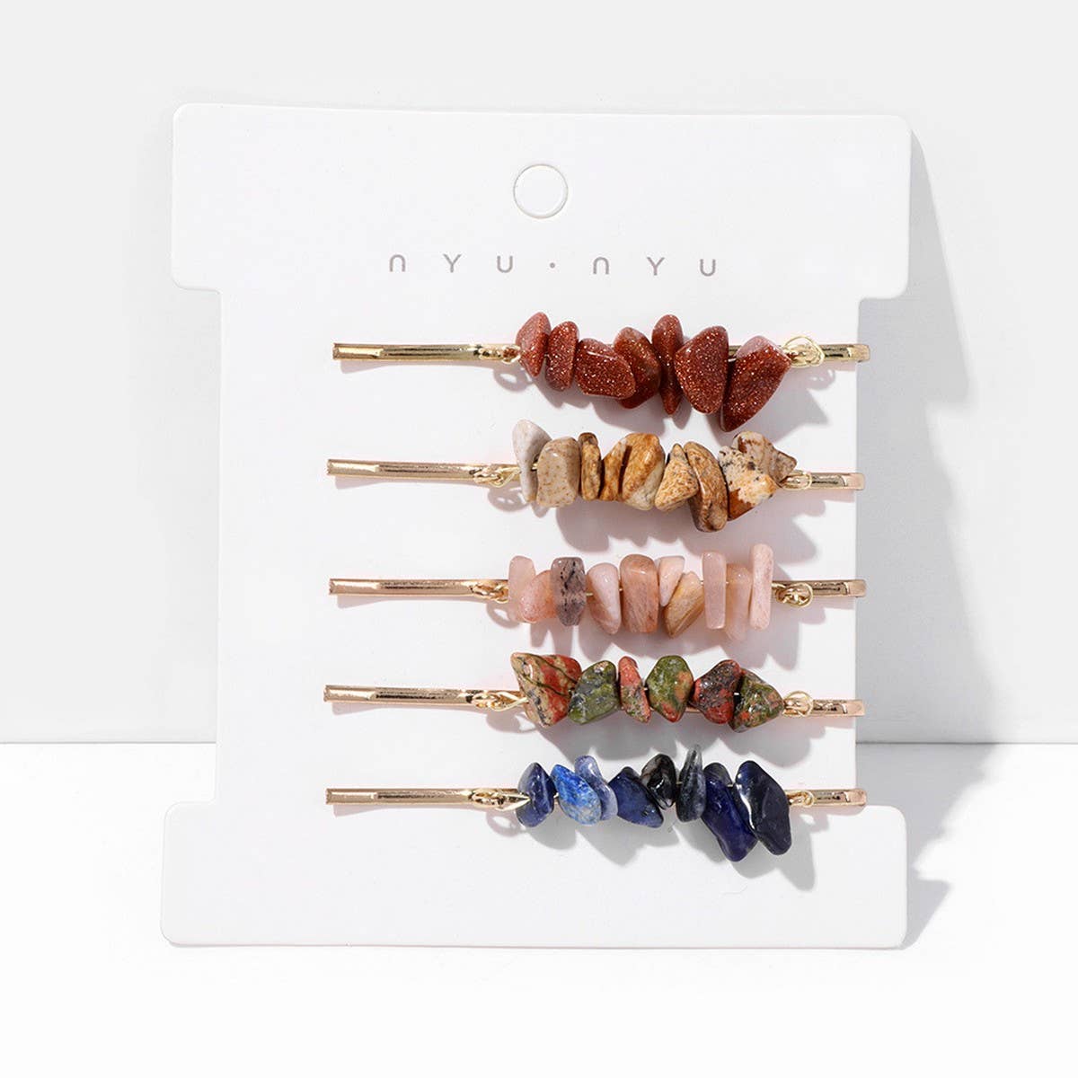 Natural Red Stone Hair Clip Set - Simple & Elegant_CWAHA1763: WHITEYELLOW / (OS) 2