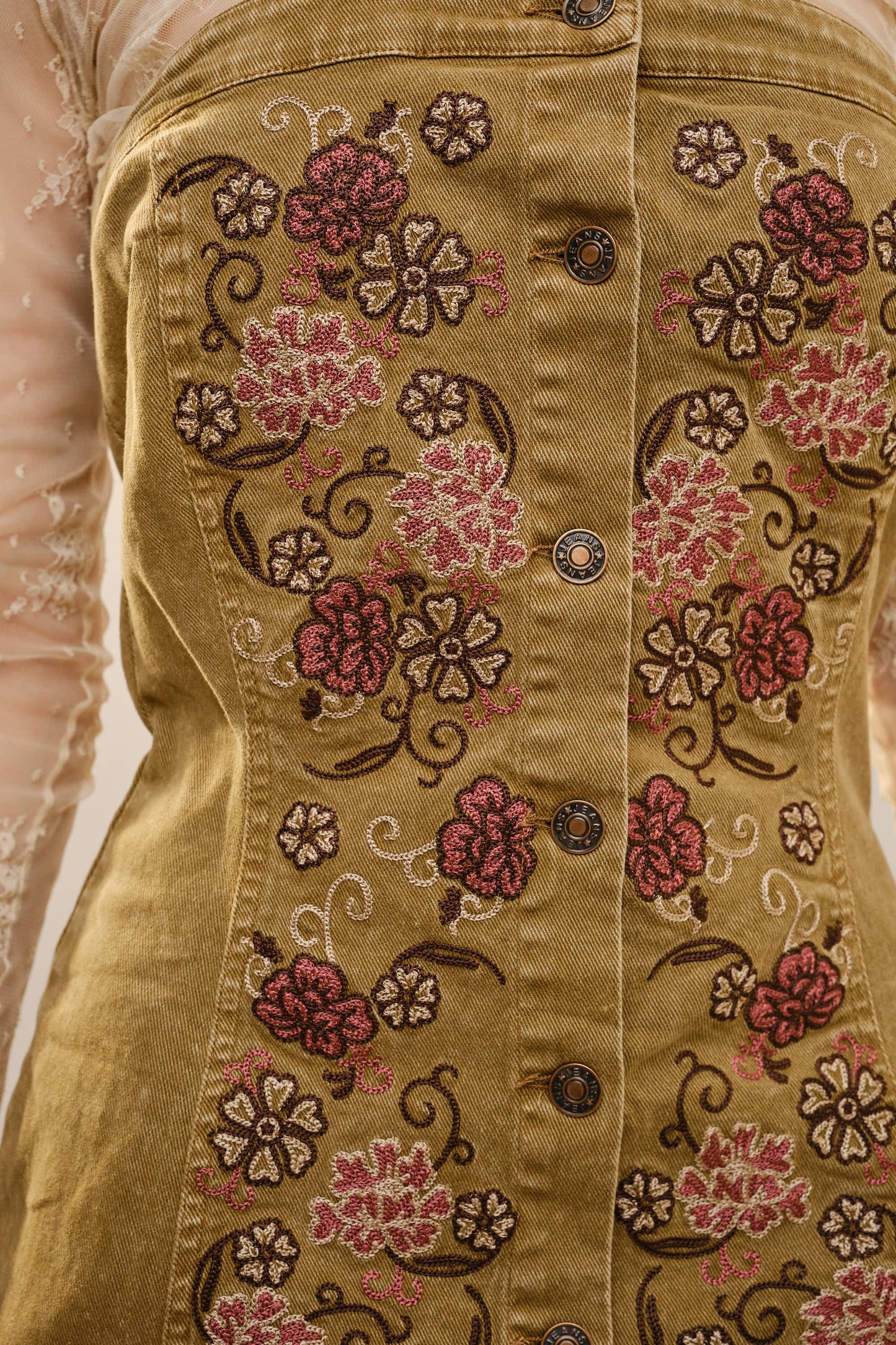 23719D - Embroidered Button Up Tube Denim Dress: WASHED PLUM / S-M-L (2-2-2)