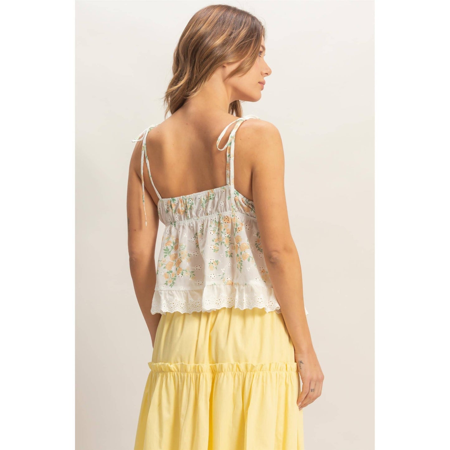 Floral Lace Trim Camisole: YELLOW / S-M-L(2-2-2)